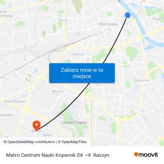 Metro Centrum Nauki Kopernik 04 to Raszyn map