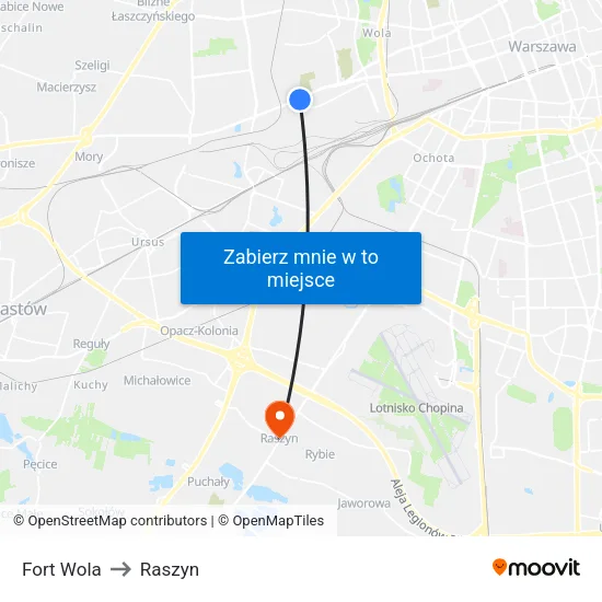 Fort Wola to Raszyn map