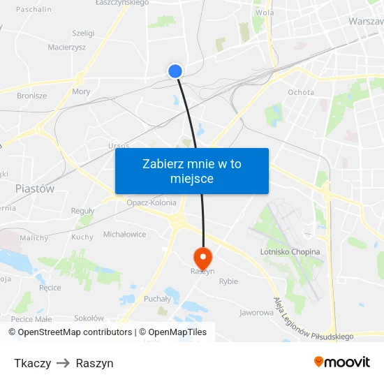 Tkaczy to Raszyn map