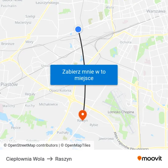 Ciepłownia Wola to Raszyn map