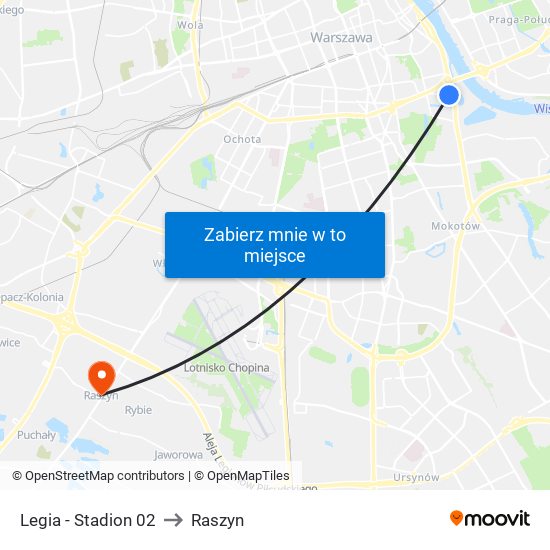 Legia - Stadion 02 to Raszyn map