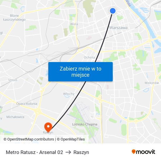 Metro Ratusz - Arsenał 02 to Raszyn map