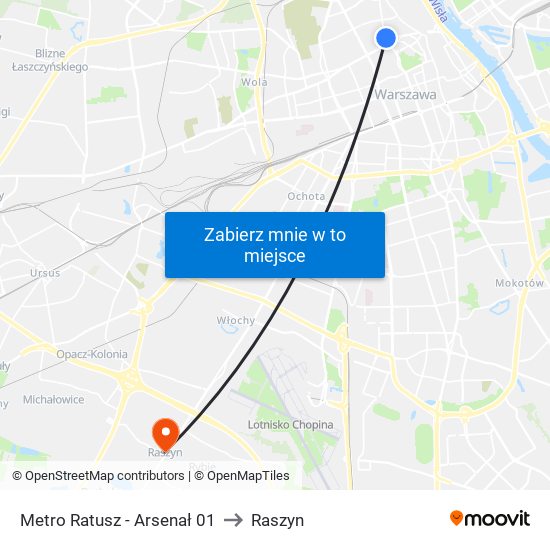 Metro Ratusz - Arsenał 01 to Raszyn map