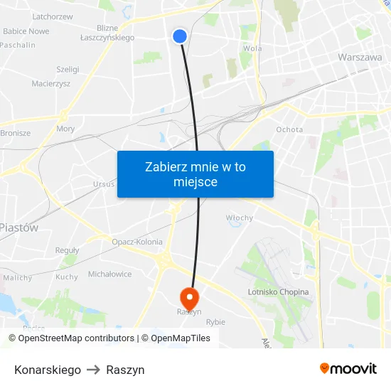 Konarskiego to Raszyn map