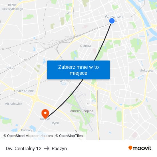 Dw. Centralny 12 to Raszyn map