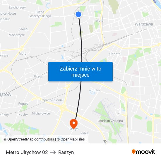 Metro Ulrychów to Raszyn map