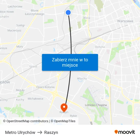 Metro Ulrychów to Raszyn map