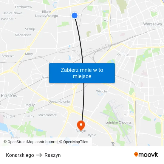 Konarskiego to Raszyn map