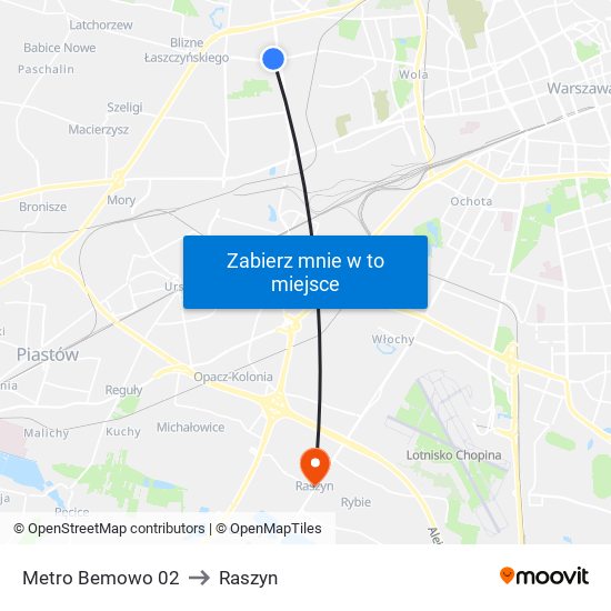 Metro Bemowo to Raszyn map