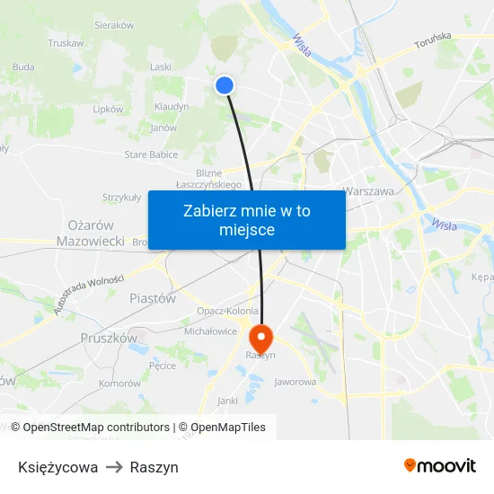Księżycowa to Raszyn map