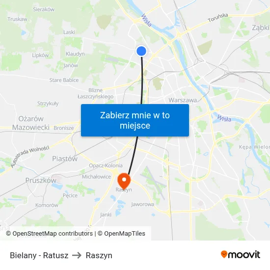 Bielany - Ratusz to Raszyn map