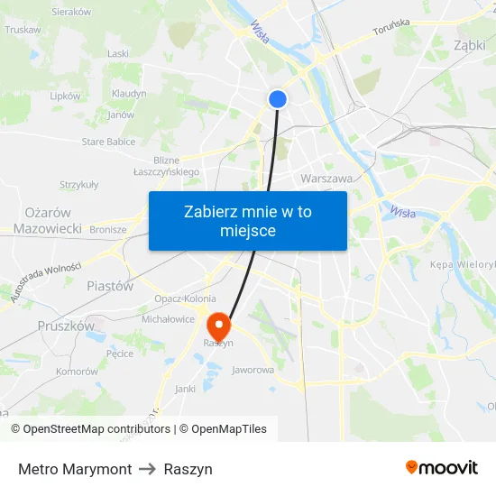 Metro Marymont to Raszyn map