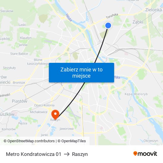 Metro Kondratowicza to Raszyn map