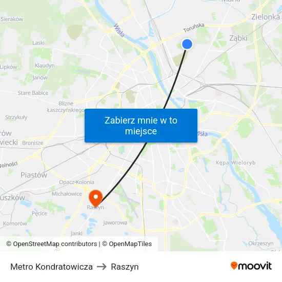 Metro Kondratowicza to Raszyn map