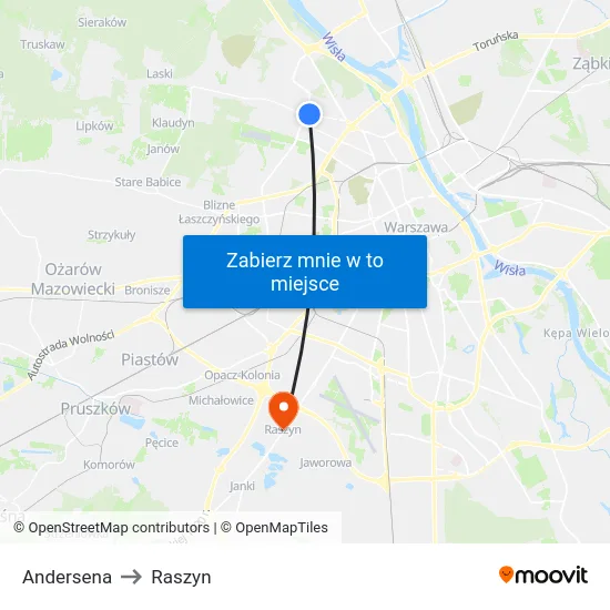 Andersena to Raszyn map