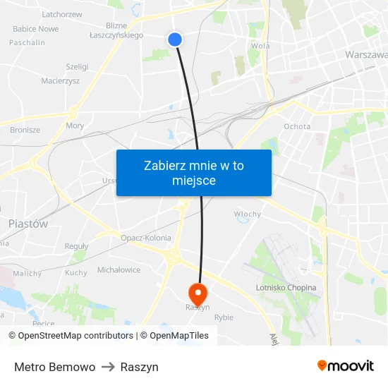 Metro Bemowo to Raszyn map