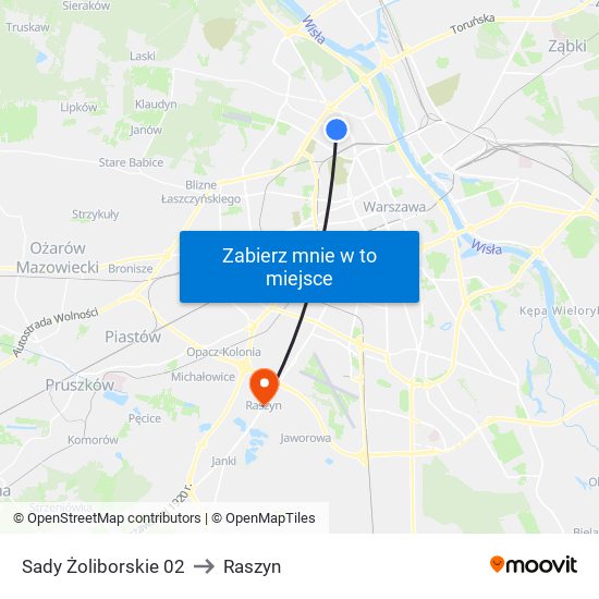 Sady Żoliborskie to Raszyn map