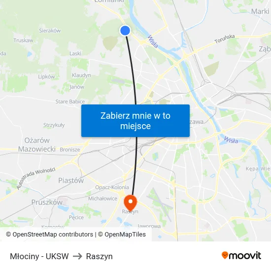 Młociny - UKSW to Raszyn map