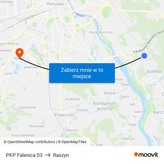 PKP Falenica 03 to Raszyn map