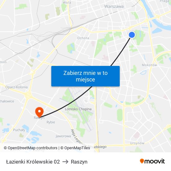 Łazienki Królewskie 02 to Raszyn map