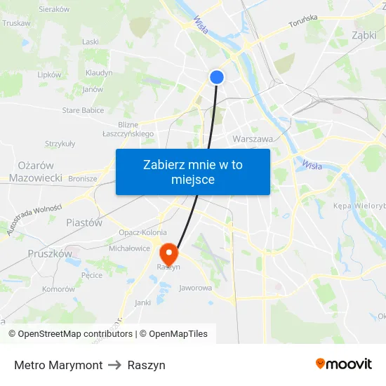 Metro Marymont to Raszyn map