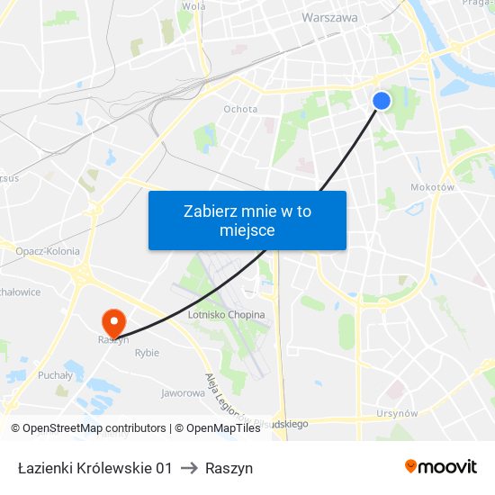 Łazienki Królewskie 01 to Raszyn map