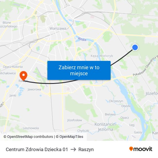 Centrum Zdrowia Dziecka 01 to Raszyn map