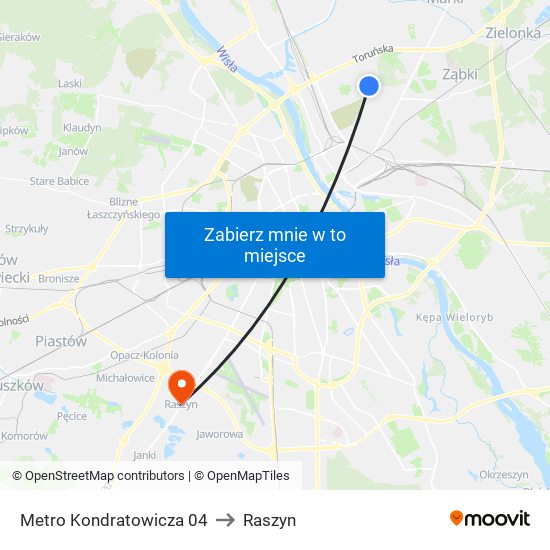 Metro Kondratowicza to Raszyn map