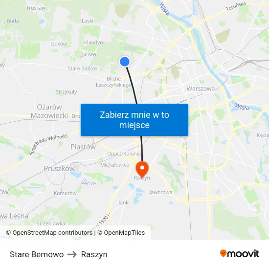 Stare Bemowo to Raszyn map
