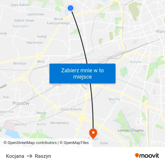 Kocjana to Raszyn map