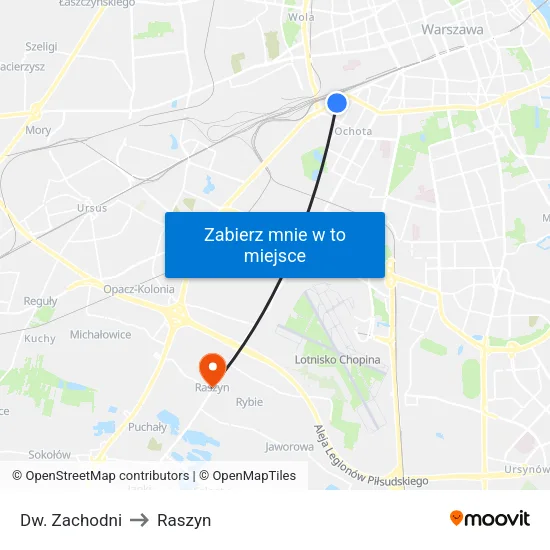 Dw. Zachodni to Raszyn map