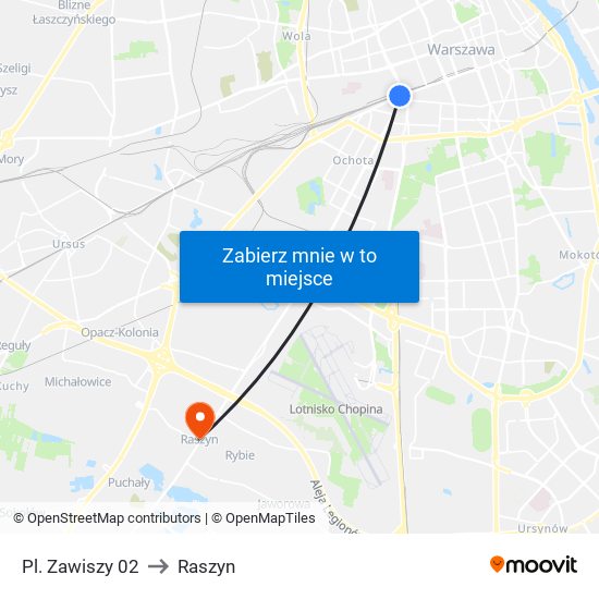 Pl. Zawiszy 02 to Raszyn map