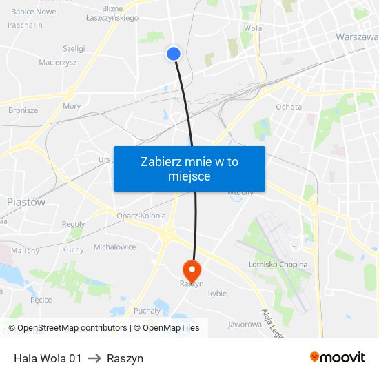 Hala Wola 01 to Raszyn map