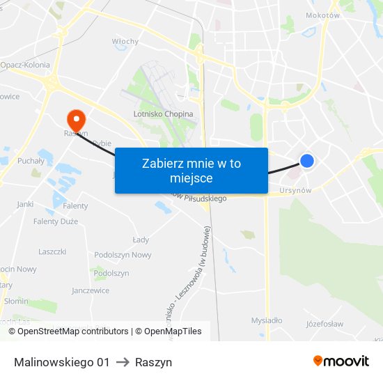 Malinowskiego 01 to Raszyn map