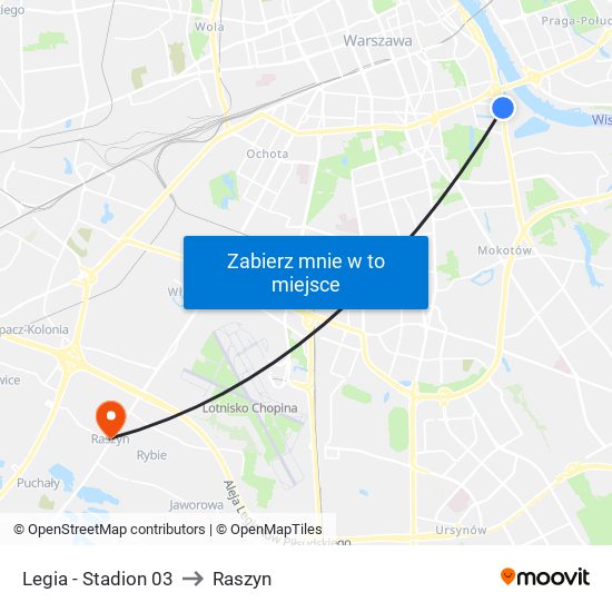 Legia - Stadion 03 to Raszyn map