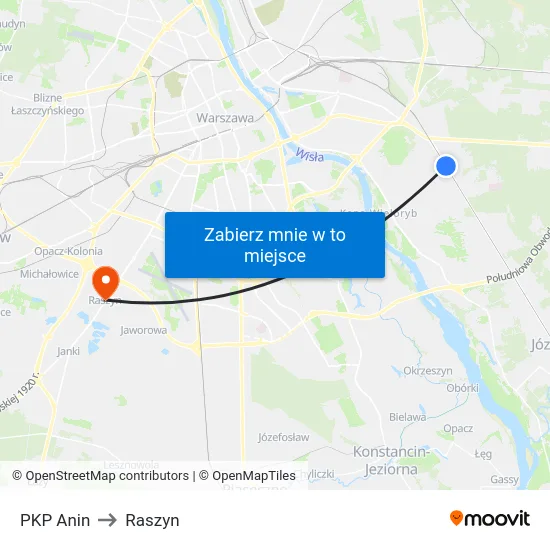 PKP Anin to Raszyn map