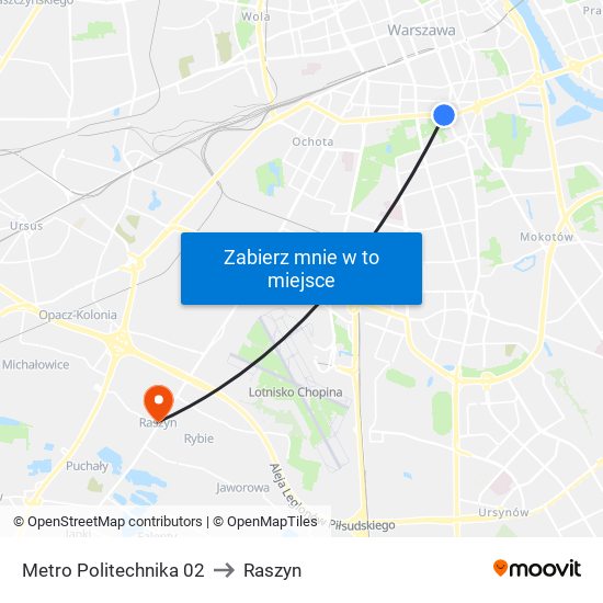 Metro Politechnika to Raszyn map