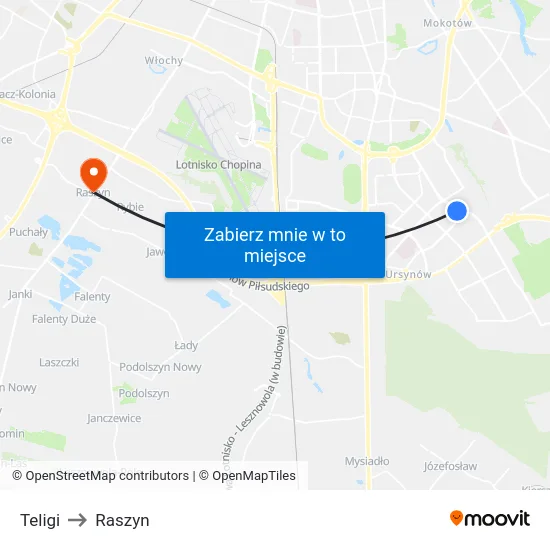 Teligi to Raszyn map