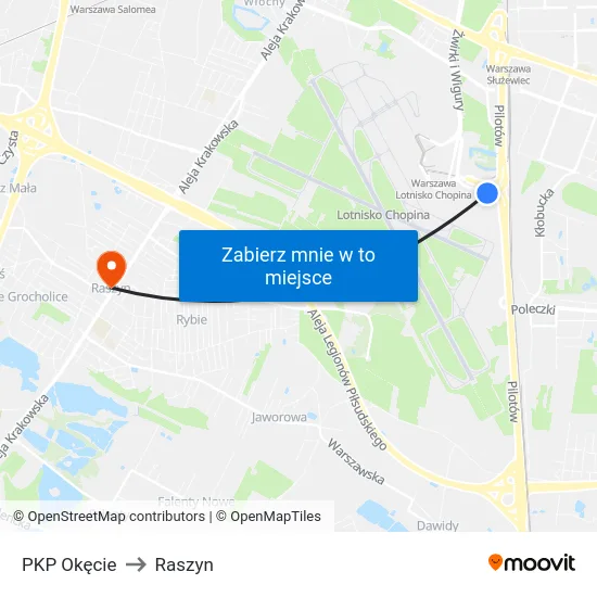 PKP Okęcie to Raszyn map