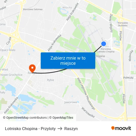 Lotnisko Chopina - Przyloty to Raszyn map