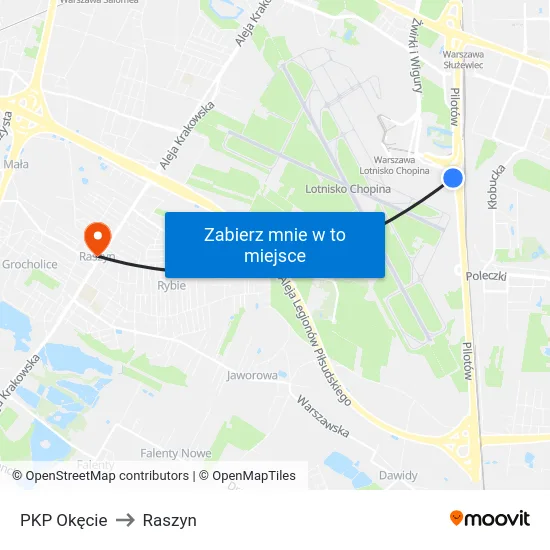 PKP Okęcie to Raszyn map