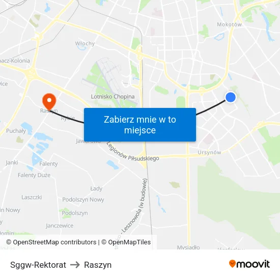 SGGW - Rektorat to Raszyn map