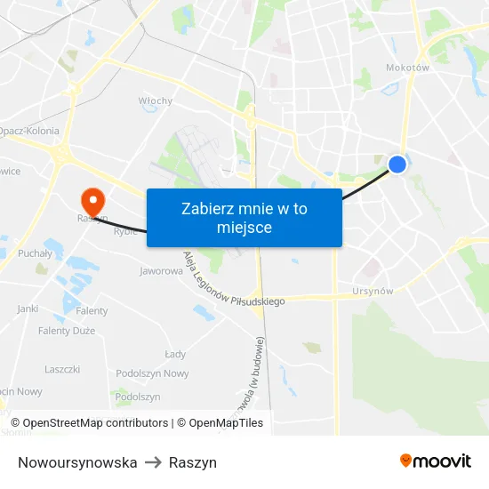 Nowoursynowska to Raszyn map