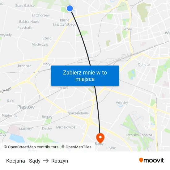 Kocjana - Sądy to Raszyn map