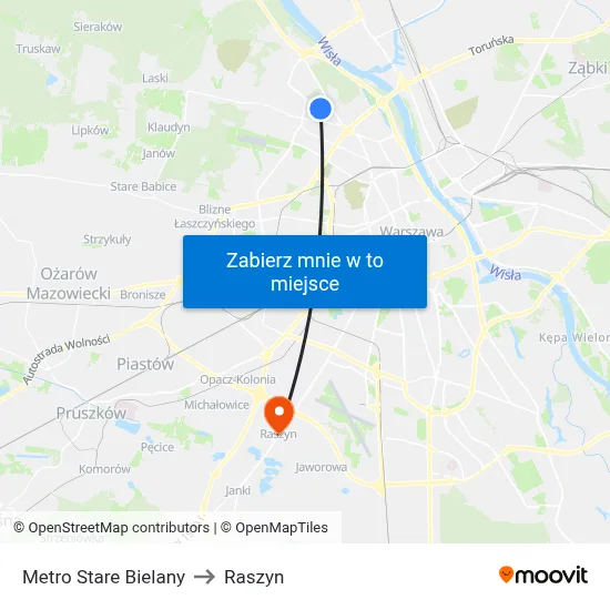 Metro Stare Bielany to Raszyn map