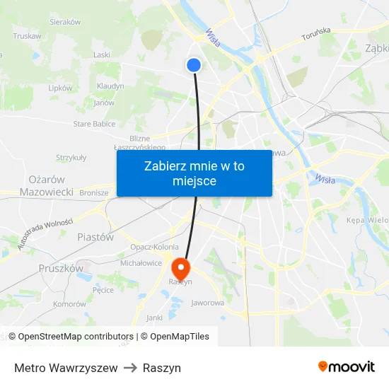 Metro Wawrzyszew to Raszyn map