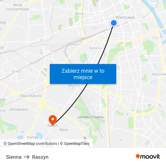 Sienna to Raszyn map