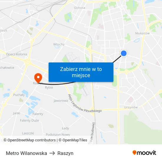 Metro Wilanowska to Raszyn map