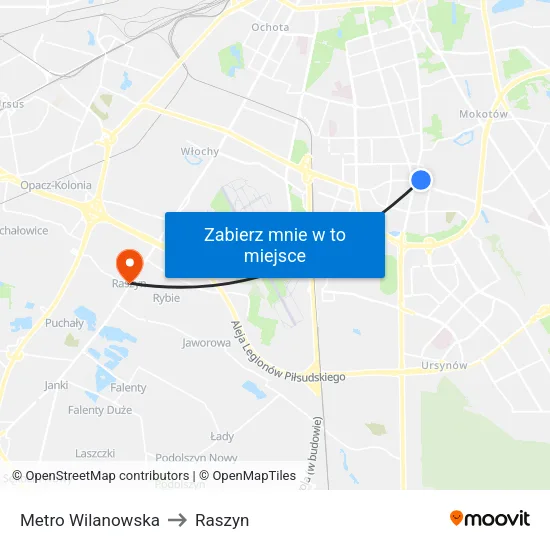 Metro Wilanowska to Raszyn map