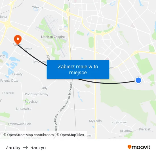 Zaruby to Raszyn map